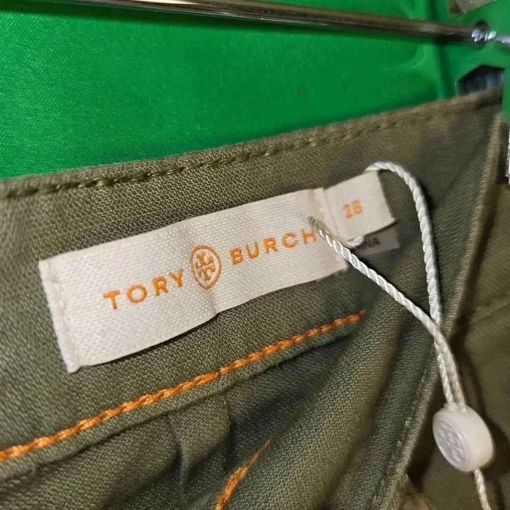 NWOT Tory Burch Womens Olive Green Straight Leg Cargo Pants‎ 28